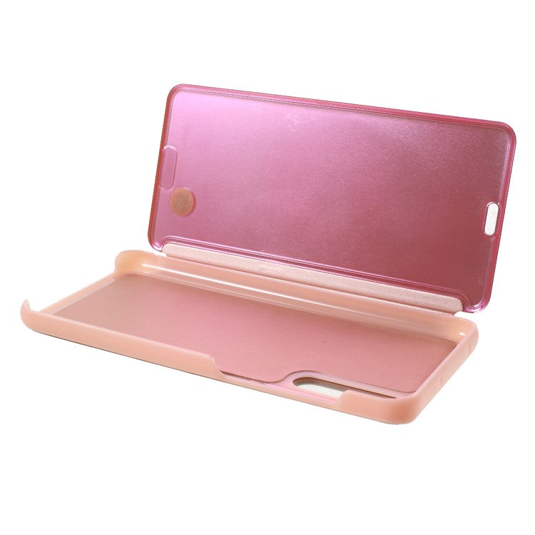 Plated Mirror Surface Leather Stand Mobile Flip Case for Huawei P20 Pro - Rose Gold