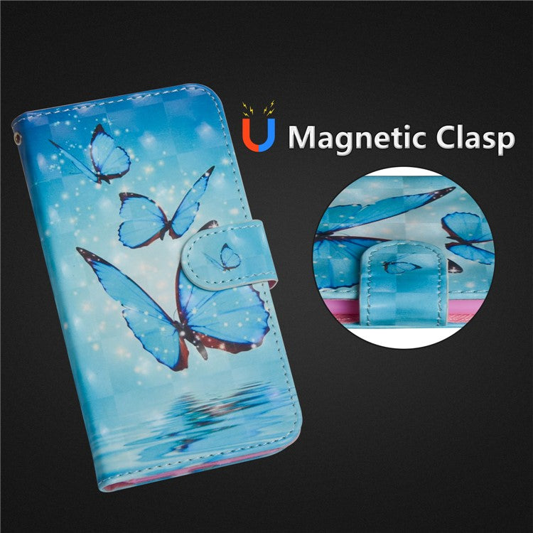 Pattern Printing Stand Leather Wallet Case for Huawei P20 Lite / Nova 3e - Blue Butterfly