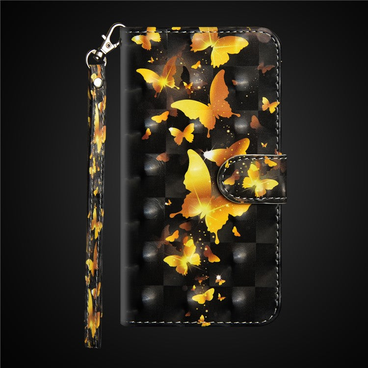 Pattern Printing Wallet Stand Leather Flip Case for Huawei P Smart / Enjoy 7S - Gold Butterfly