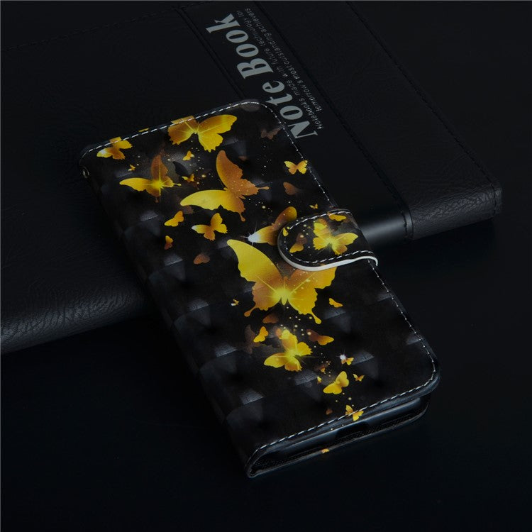 Pattern Printing Wallet Stand Leather Flip Case for Huawei P Smart / Enjoy 7S - Gold Butterfly