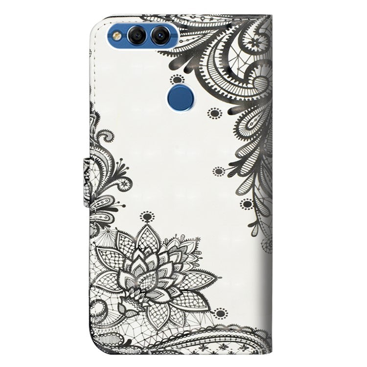 Pattern Printing Wallet Stand Leather Flip Mobile Cover for Huawei P Smart / Enjoy 7S - Lace Flower