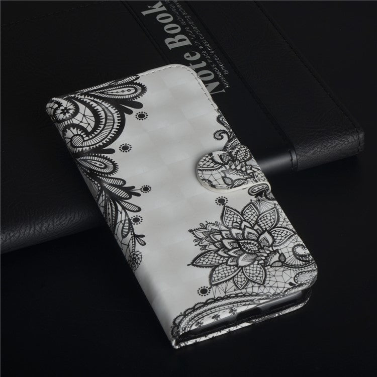 Pattern Printing Wallet Stand Leather Flip Mobile Cover for Huawei P Smart / Enjoy 7S - Lace Flower