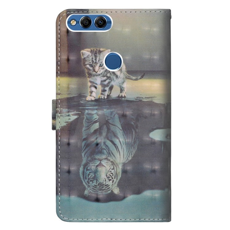 Pattern Printing Wallet Stand PU Leather Folio Accessory Case for Huawei P Smart / Enjoy 7S - Cat