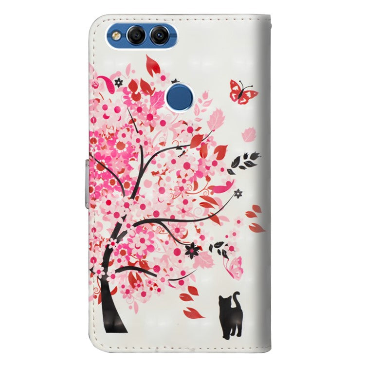 For Huawei P Smart / Enjoy 7S Pattern Printing Wallet Stand Leather Flip Case - Flowered Tree
