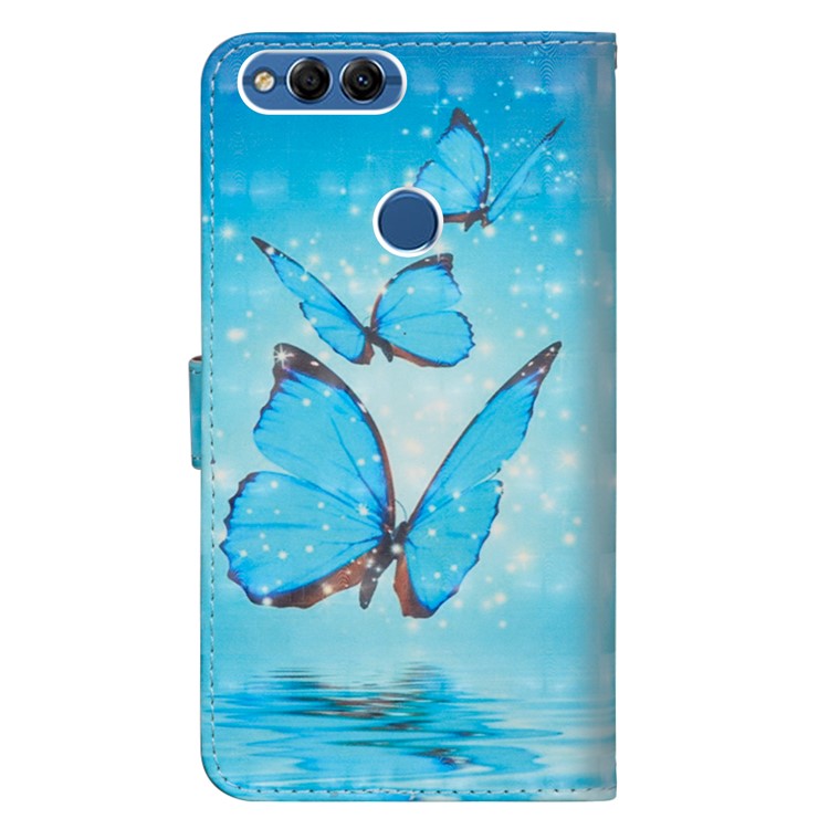 Pattern Printing Wallet Stand Leather Folio Accessory Cover for Huawei P Smart / Enjoy 7S - Blue Butterfly