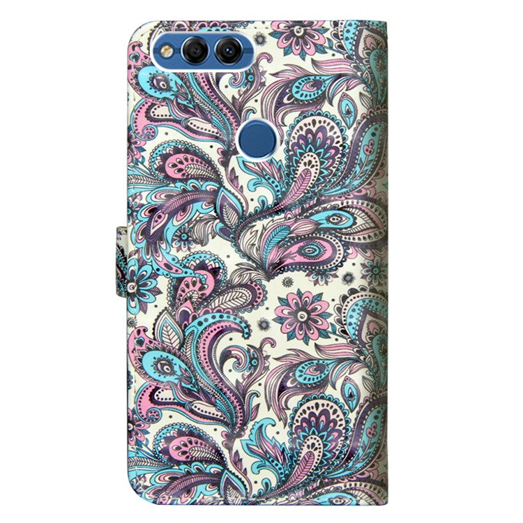 Patterned Leather Wallet Stand Phone Cover Shell for Huawei P Smart / Enjoy 7S - Paisley Flower