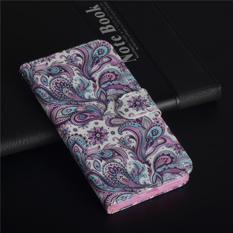 Patterned Leather Wallet Stand Phone Cover Shell for Huawei P Smart / Enjoy 7S - Paisley Flower