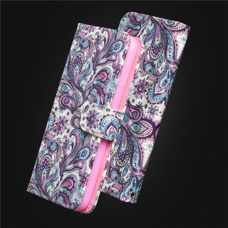 Patterned Leather Wallet Stand Phone Cover Shell for Huawei P Smart / Enjoy 7S - Paisley Flower