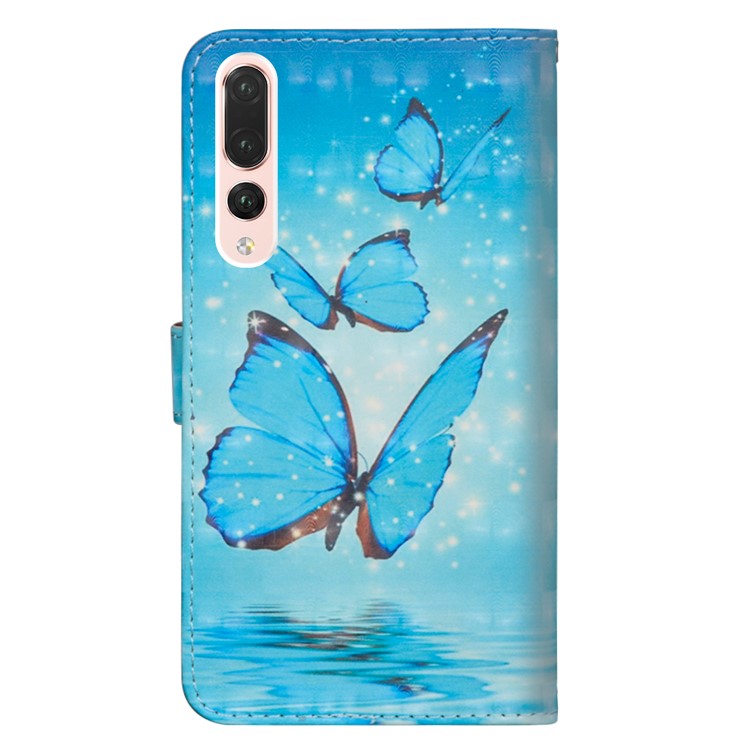Pattern Printing Wallet Stand Leather Flip Mobile Case for Huawei P20 Pro - Blue Butterfly