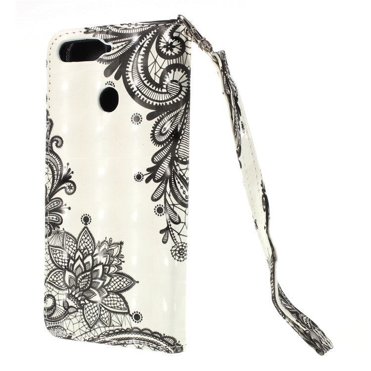 Pattern Printing Leather Wallet Case Phone Shell for Huawei Y6 (2018)/Honor 7A (without Fingerprint Sensor) - Black Flower