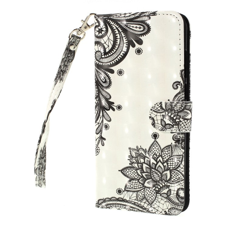 Pattern Printing Leather Wallet Case Phone Shell for Huawei Y6 (2018)/Honor 7A (without Fingerprint Sensor) - Black Flower