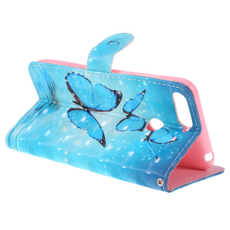Pattern Printing Magnetic Leather Wallet Case for Huawei Y6 (2018)/Honor 7A (without Fingerprint Sensor) - Blue Butterfly