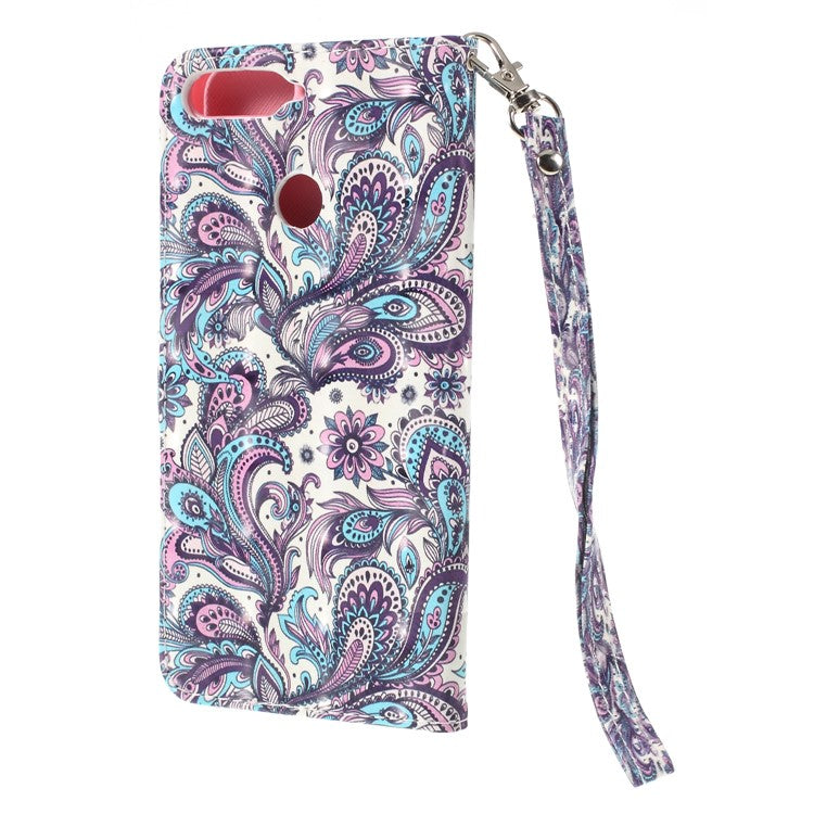 Pattern Printing Leather Wallet Case Shell Cover for Huawei Y6 (2018)/Honor 7A (without Fingerprint Sensor) - Colorized Flower