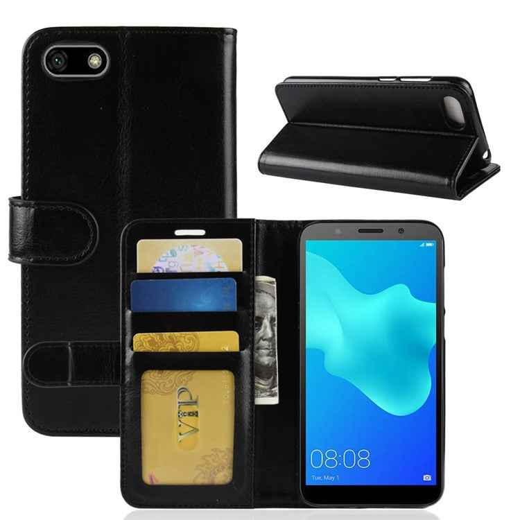 Crazy Horse Wallet Leather Mobile Phone Shell for Huawei Y5 Prime (2018) - Black