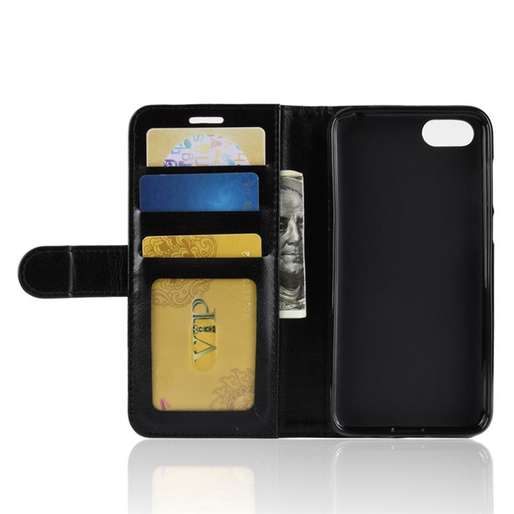 Crazy Horse Wallet Leather Mobile Phone Shell for Huawei Y5 Prime (2018) - Black
