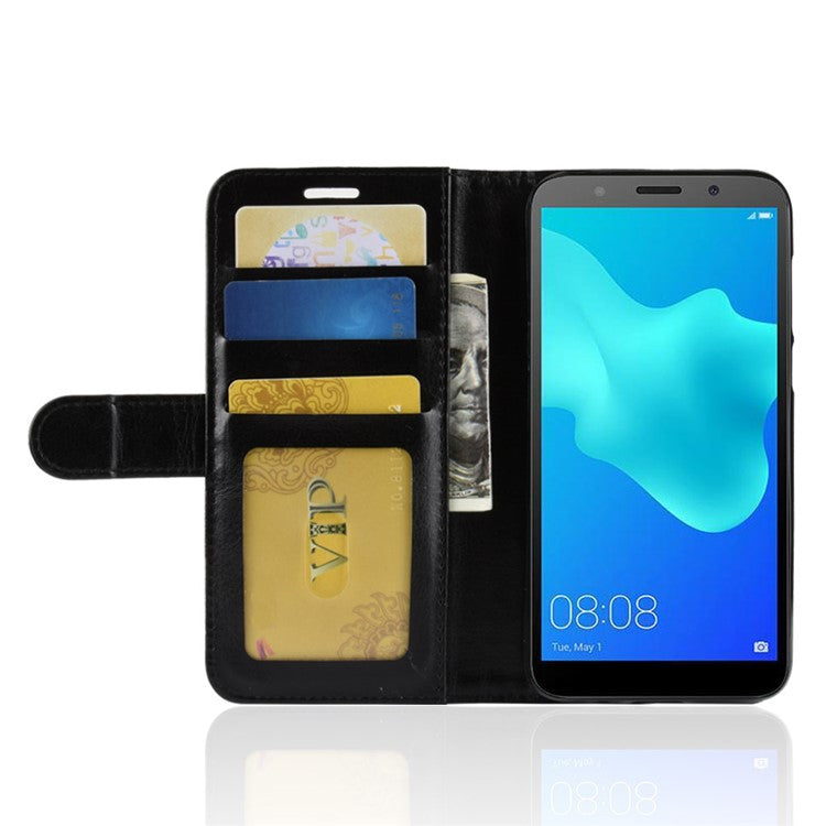 Crazy Horse Wallet Leather Mobile Phone Shell for Huawei Y5 Prime (2018) - Black
