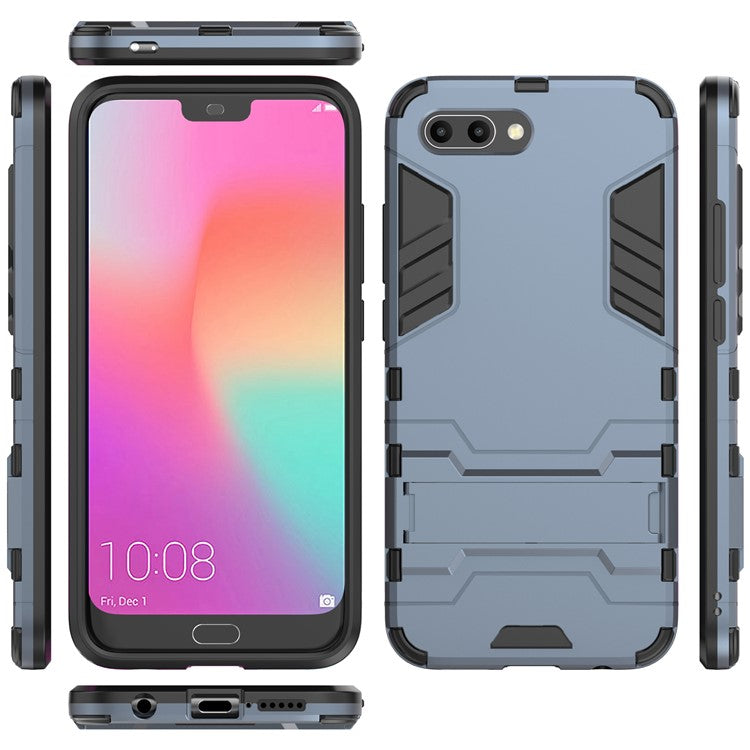 Plastic + TPU Hybrid Cover Shell with Kickstand for Huawei Honor 10 - Dark Blue