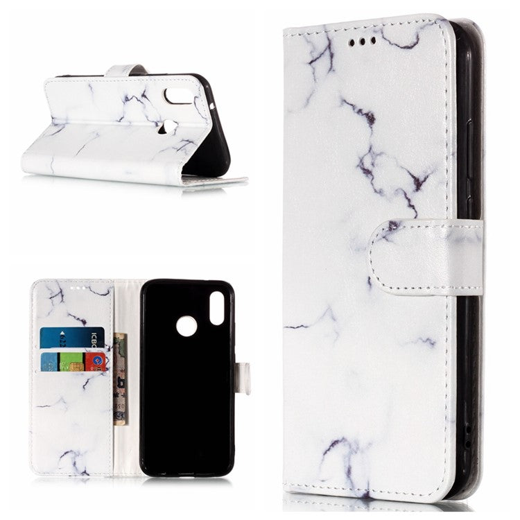 Pattern Printing Wallet Stand Leather Flip Case for Huawei P20 Lite / Nova 3e - White Marble