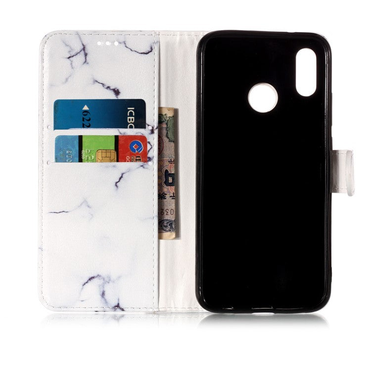 Pattern Printing Wallet Stand Leather Flip Case for Huawei P20 Lite / Nova 3e - White Marble