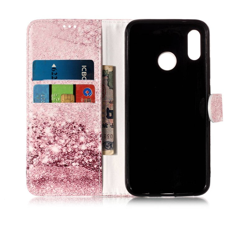 Pattern Printing Wallet Stand Leather Phone Casing for Huawei P20 Lite / Nova 3e - Glittery Sequins