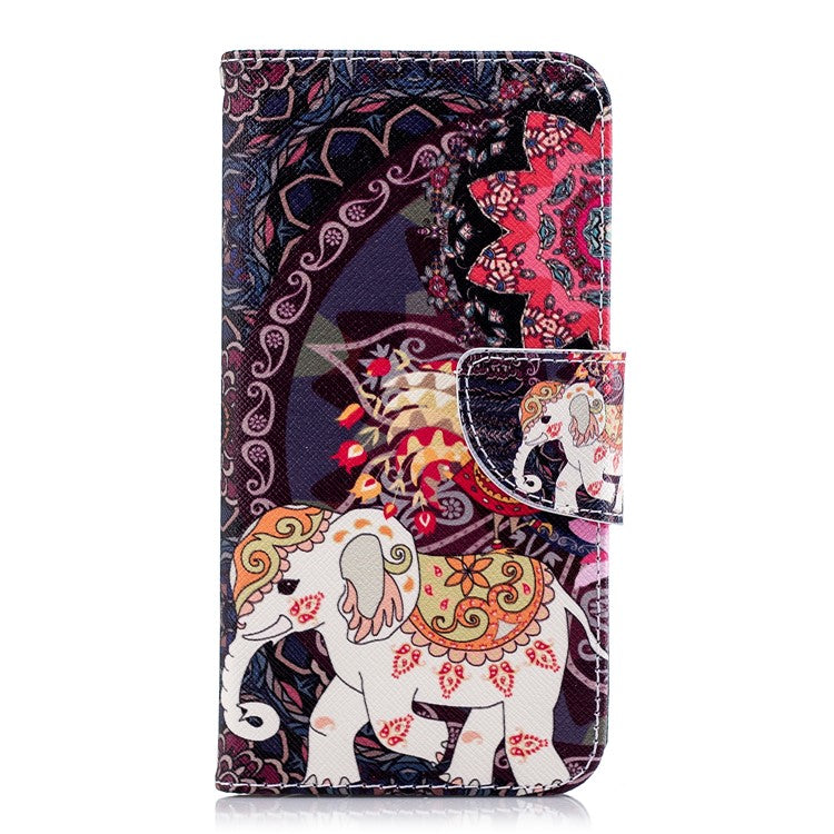 Patterned Leather Wallet Stand Mobile Case for Huawei P20 Lite / Nova 3e - Elephant and Peacock