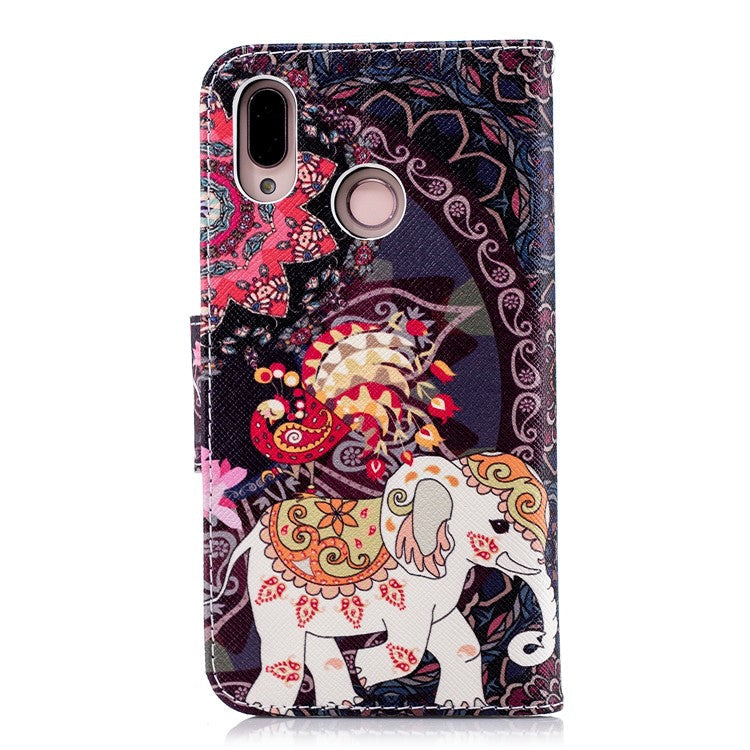 Patterned Leather Wallet Stand Mobile Case for Huawei P20 Lite / Nova 3e - Elephant and Peacock