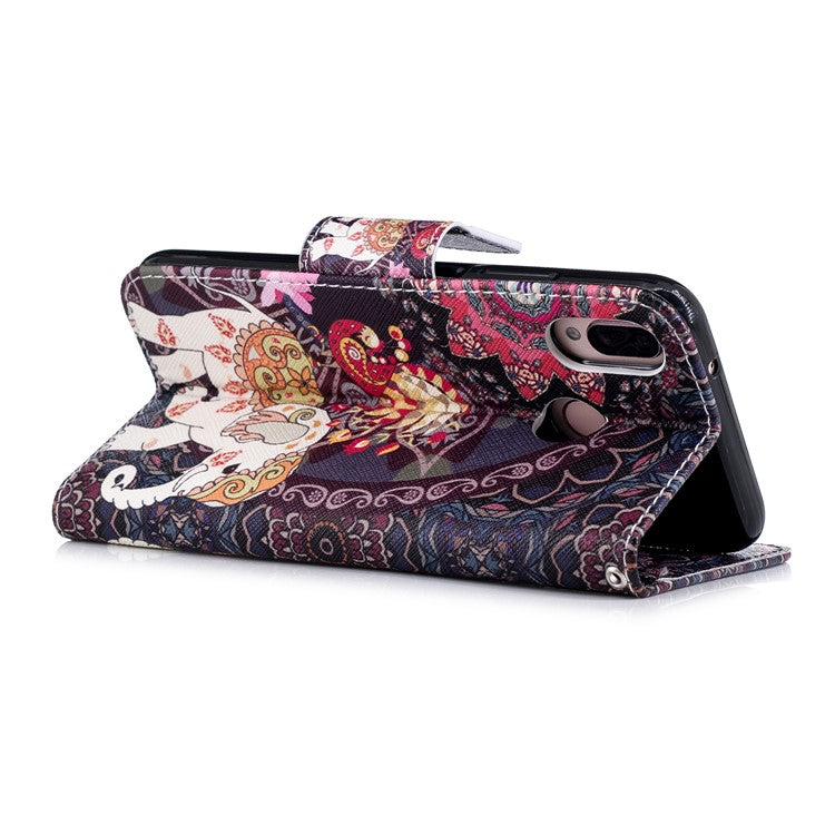 Patterned Leather Wallet Stand Mobile Case for Huawei P20 Lite / Nova 3e - Elephant and Peacock