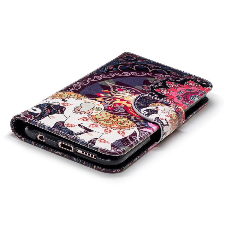Patterned Leather Wallet Stand Mobile Case for Huawei P20 Lite / Nova 3e - Elephant and Peacock