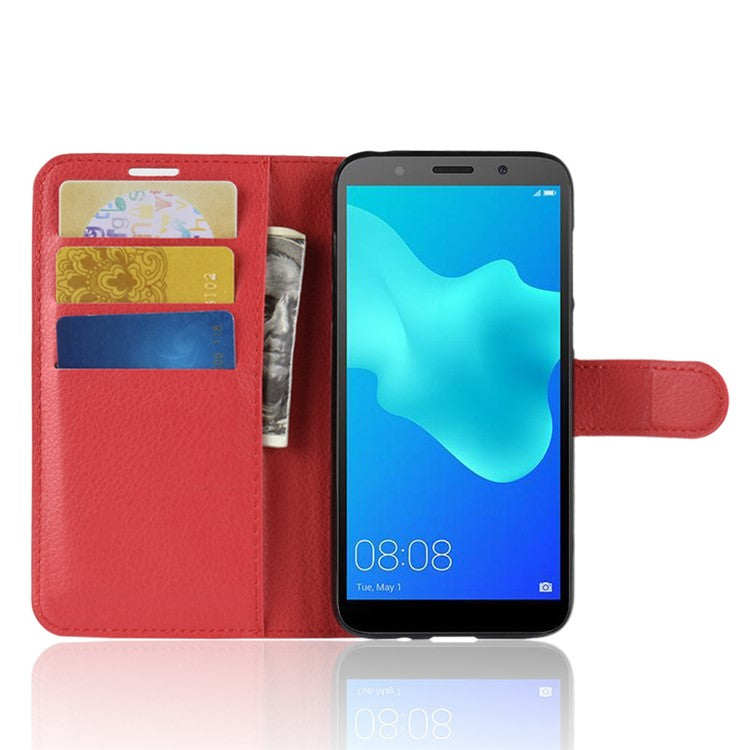 Litchi Skin Wallet Leather Magnetic Case for Huawei Y5 Prime (2018) / Y5 (2018) - Red