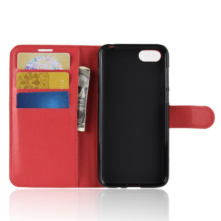 Litchi Skin Wallet Leather Magnetic Case for Huawei Y5 Prime (2018) / Y5 (2018) - Red