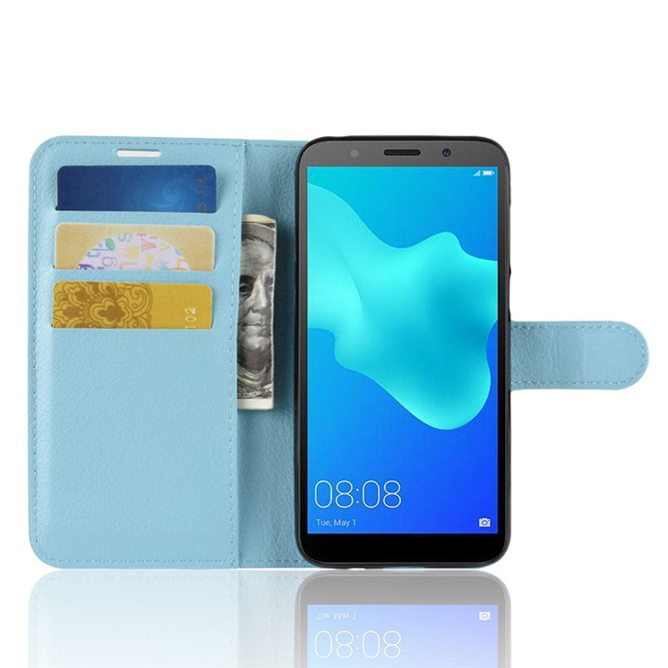 Litchi Skin Leather Wallet Cover for Huawei Y5 Prime (2018) / Y5 (2018) - Baby Blue