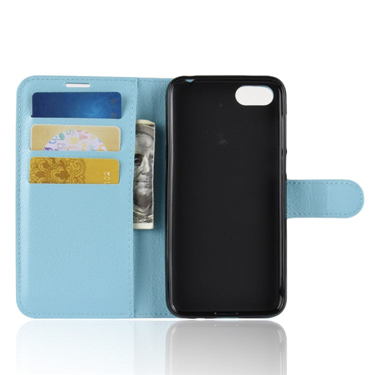 Litchi Skin Leather Wallet Cover for Huawei Y5 Prime (2018) / Y5 (2018) - Baby Blue