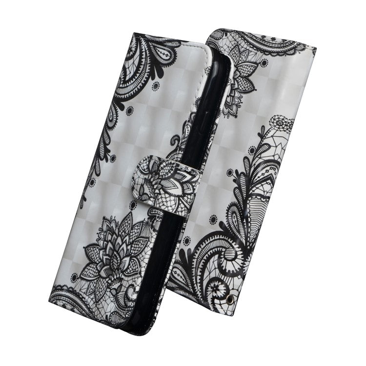 Light Spot Decor Patterned Wallet Stand Leather Case for Huawei Y5 (2018) - Lace Flower