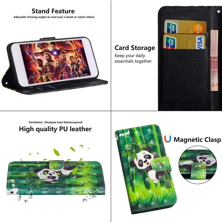 Light Spot Decor Patterned Wallet Stand Leather Flip Cover for Huawei Y5 (2018) - Panda