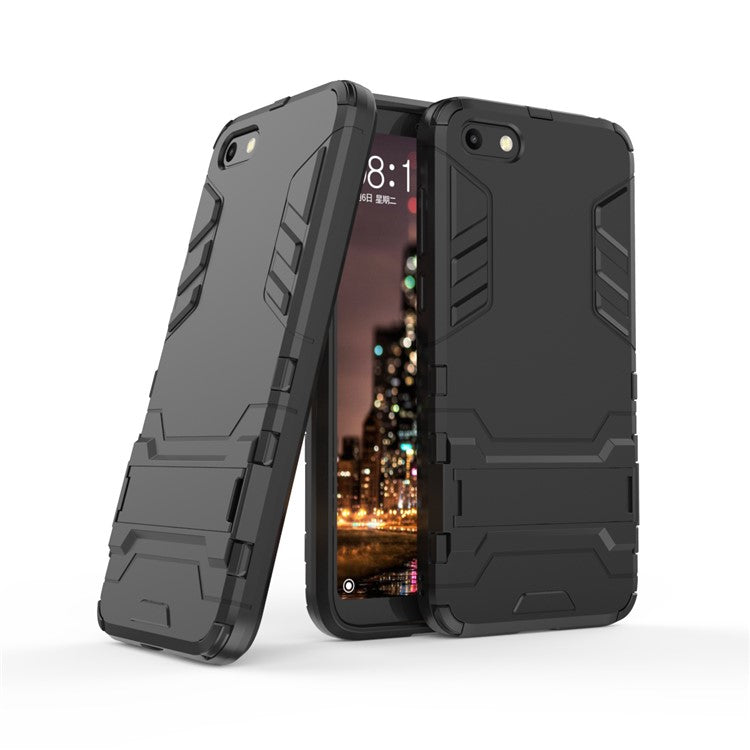 Black - Cool Guard Plastic TPU Hybrid Case with Kickstand for Huawei Y5 (2018) / Y5 Prime (2018)