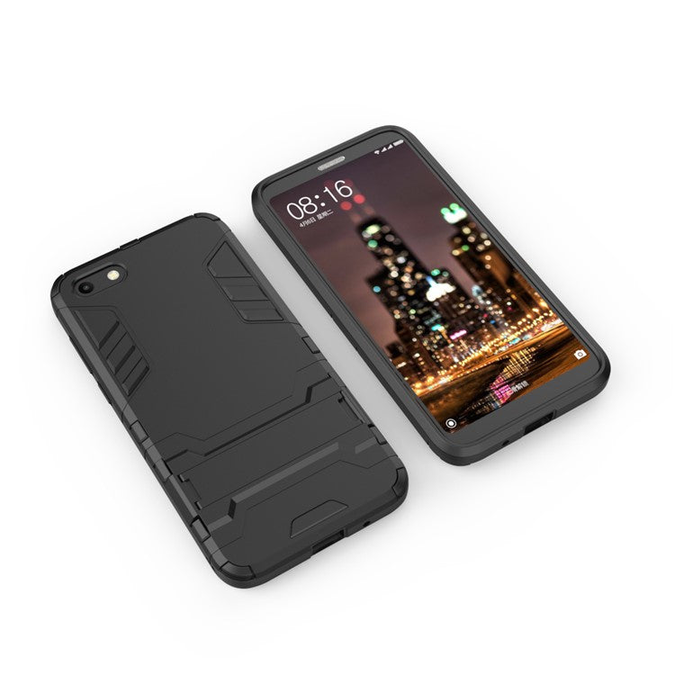 Black - Cool Guard Plastic TPU Hybrid Case with Kickstand for Huawei Y5 (2018) / Y5 Prime (2018)