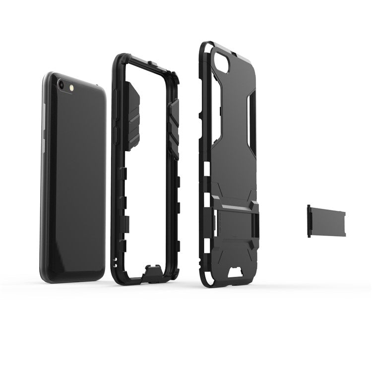 Black - Cool Guard Plastic TPU Hybrid Case with Kickstand for Huawei Y5 (2018) / Y5 Prime (2018)