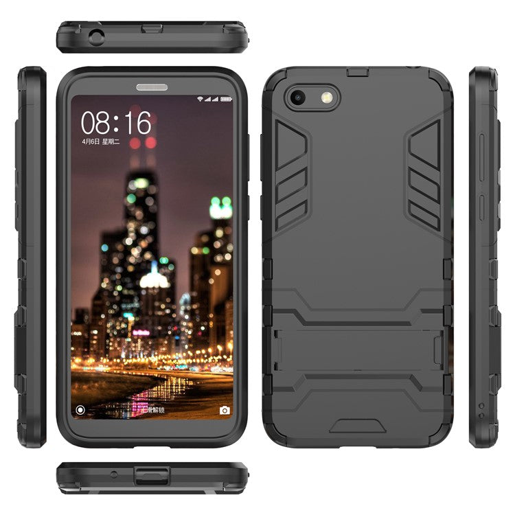 Black - Cool Guard Plastic TPU Hybrid Case with Kickstand for Huawei Y5 (2018) / Y5 Prime (2018)