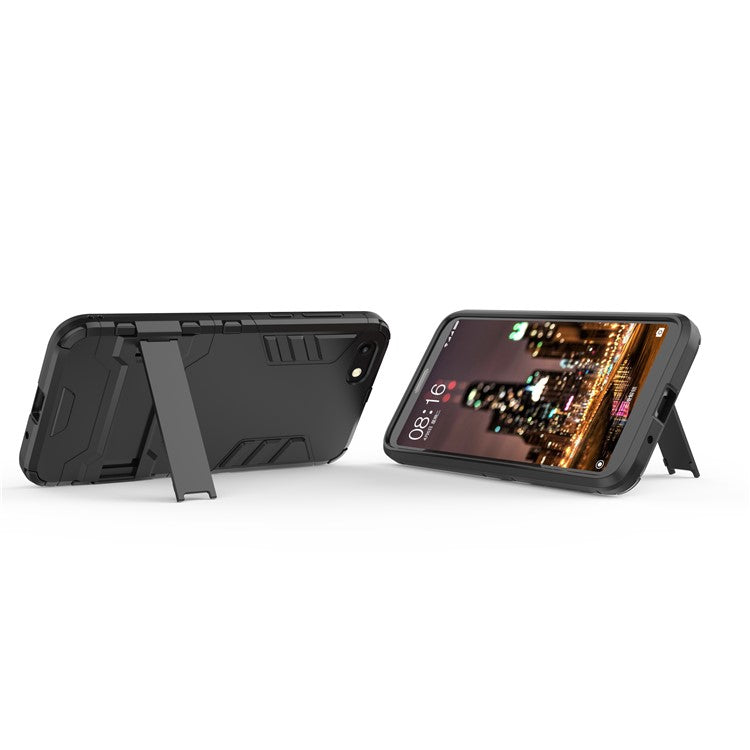 Black - Cool Guard Plastic TPU Hybrid Case with Kickstand for Huawei Y5 (2018) / Y5 Prime (2018)