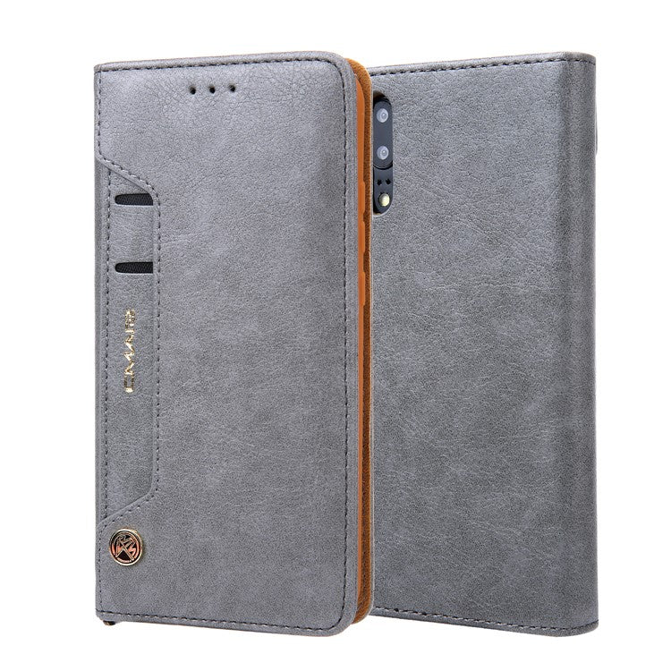 CMAI2 PU Leather Card Slots Folio Protective Case with Stand for Huawei P20 - Grey