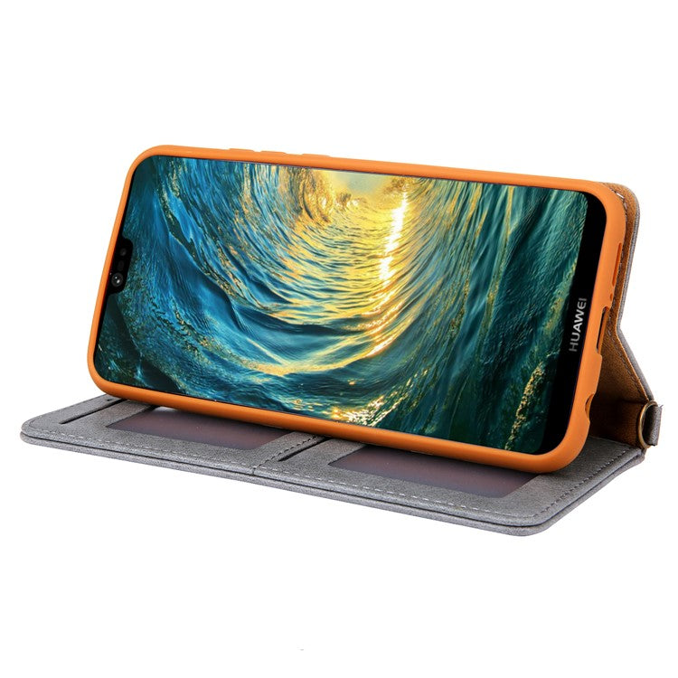 CMAI2 PU Leather Card Slots Folio Protective Case with Stand for Huawei P20 - Grey