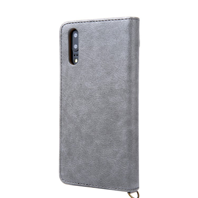 CMAI2 PU Leather Card Slots Folio Protective Case with Stand for Huawei P20 - Grey