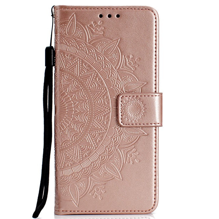 Imprint Mandala Flower  Leather Wallet Flip Cover for Huawei Y6 (2018) / Honor 7A (without Fingerprint Sensor) - Rose Gold