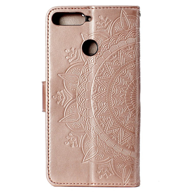 Imprint Mandala Flower  Leather Wallet Flip Cover for Huawei Y6 (2018) / Honor 7A (without Fingerprint Sensor) - Rose Gold