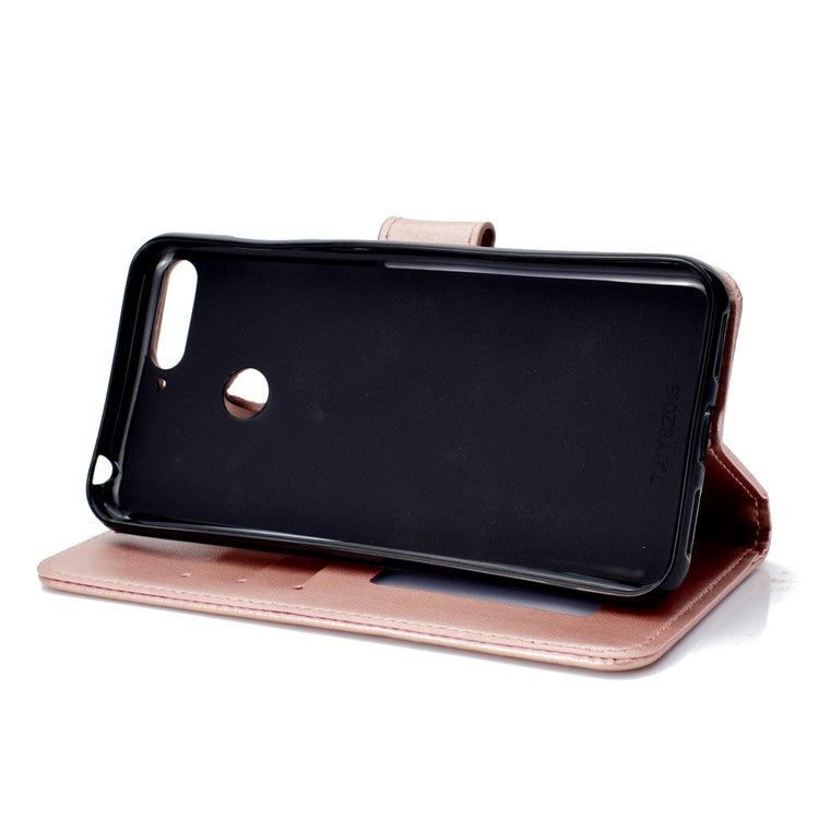 Imprint Mandala Flower  Leather Wallet Flip Cover for Huawei Y6 (2018) / Honor 7A (without Fingerprint Sensor) - Rose Gold