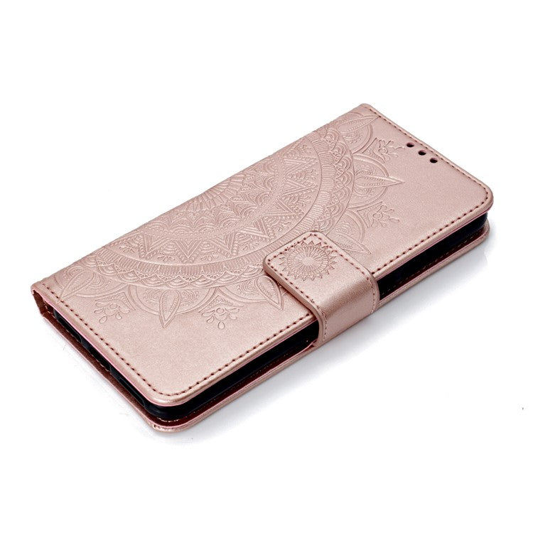 Imprint Mandala Flower  Leather Wallet Flip Cover for Huawei Y6 (2018) / Honor 7A (without Fingerprint Sensor) - Rose Gold