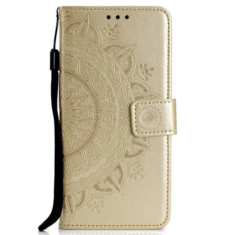 Imprint Mandala Flower  Leather Wallet Flip Case Cover for Huawei Y6 (2018) / Honor 7A (without Fingerprint Sensor) - Gold