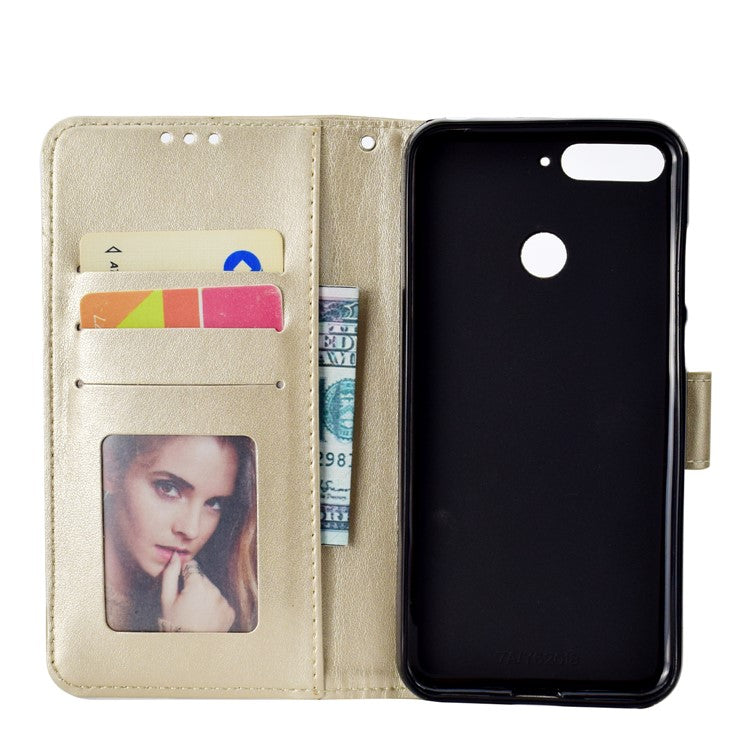 Imprint Mandala Flower  Leather Wallet Flip Case Cover for Huawei Y6 (2018) / Honor 7A (without Fingerprint Sensor) - Gold