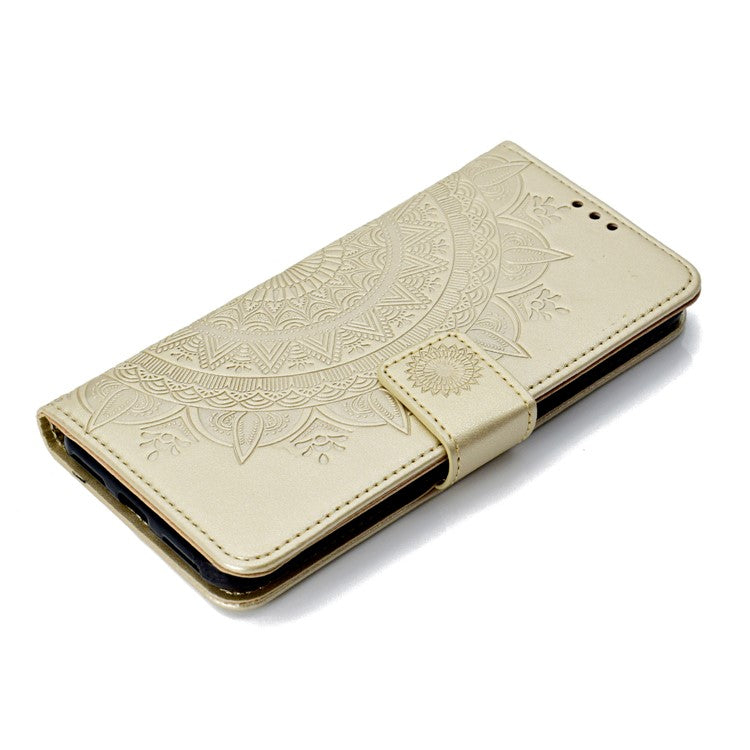 Imprint Mandala Flower  Leather Wallet Flip Case Cover for Huawei Y6 (2018) / Honor 7A (without Fingerprint Sensor) - Gold