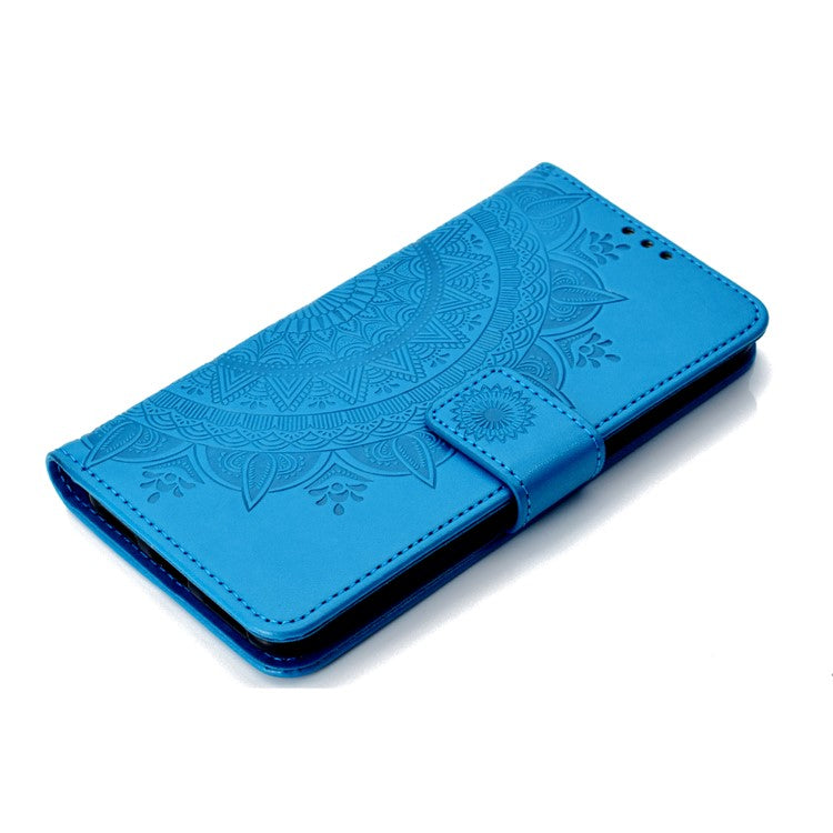 Imprint Mandala Flower  Leather Wallet Flip Case Shell for Huawei Y6 (2018) / Honor 7A (without Fingerprint Sensor) - Blue